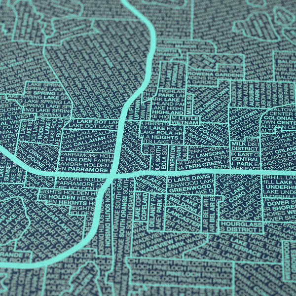 Orlando Neighborhood Map Poster, Orlando City Map Art Print