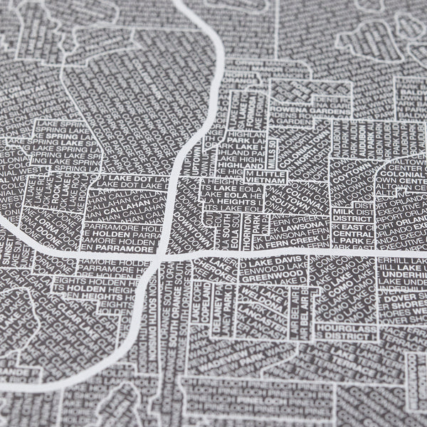 Orlando Neighborhood Map Poster, Orlando City Map Art Print