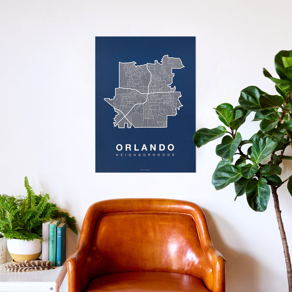 Orlando Neighborhood Map Poster, Orlando City Map Art Print