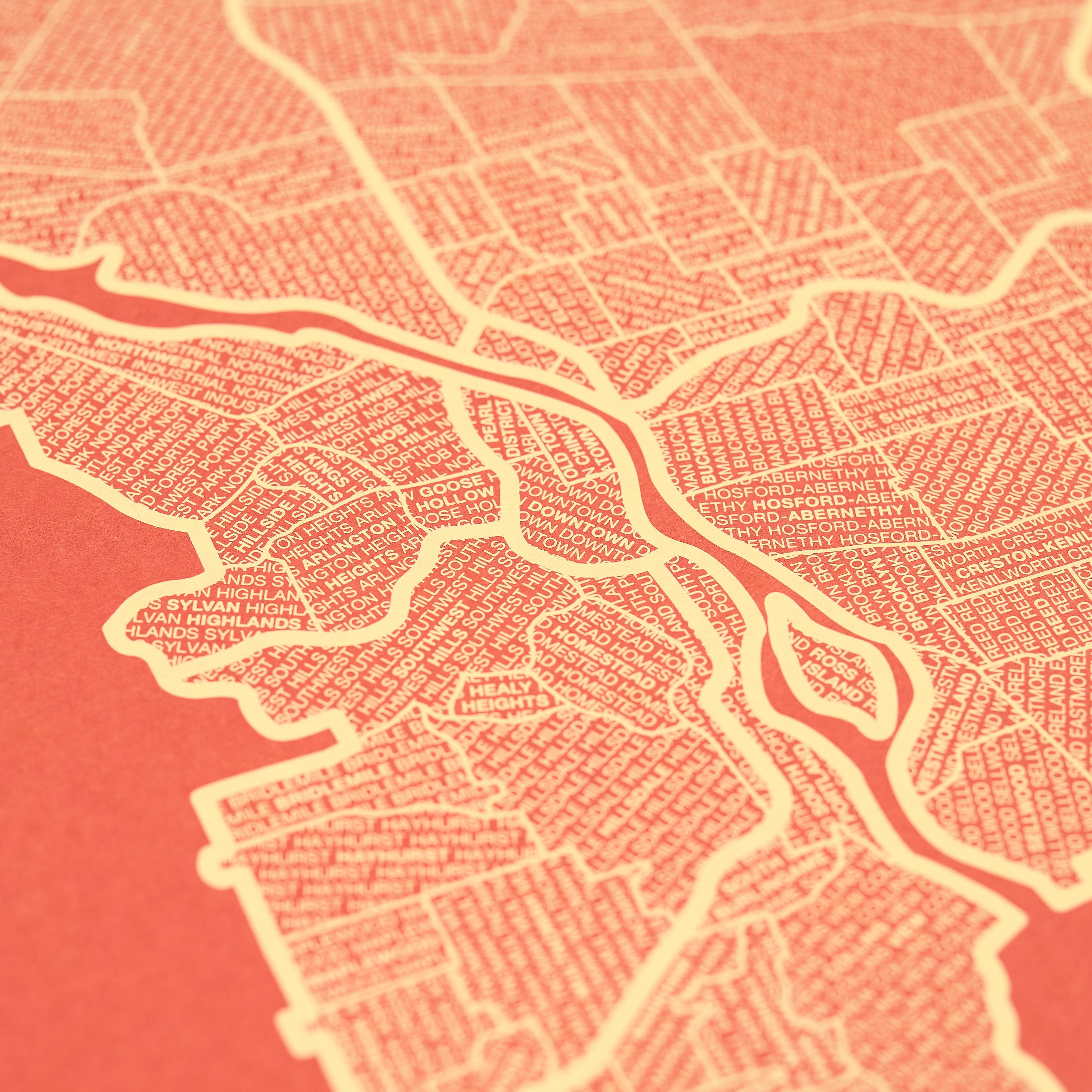 Native Maps Portland poster print detail close up