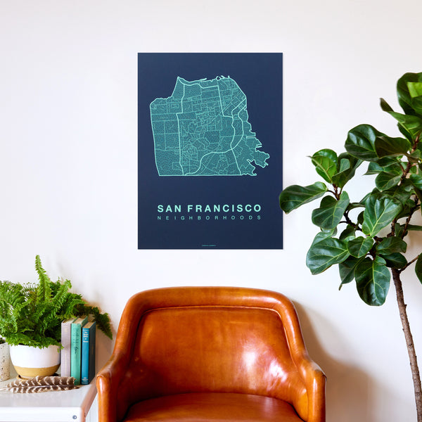 San Francisco Neighborhood Map Poster, San Francisco City Map Art Print