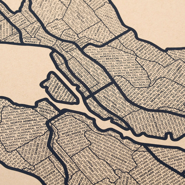 Seattle Neighborhood Map Poster, Seattle City Map Art Print