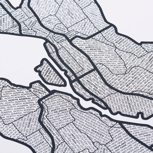 Seattle Neighborhood Map Poster, Seattle City Map Art Print