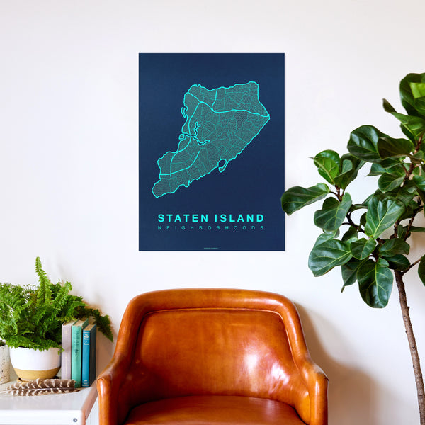 Staten Island Neighborhood Map Poster, Staten Island City Map Art Print