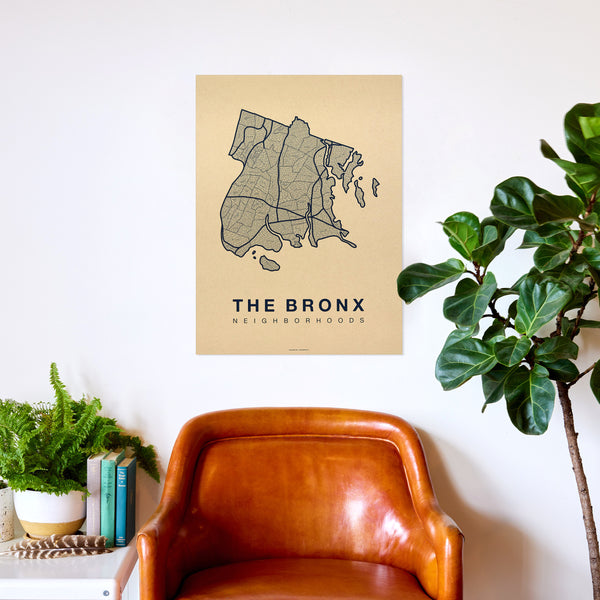 The Bronx Neighborhood Map Poster, The Bronx City Map Art Print